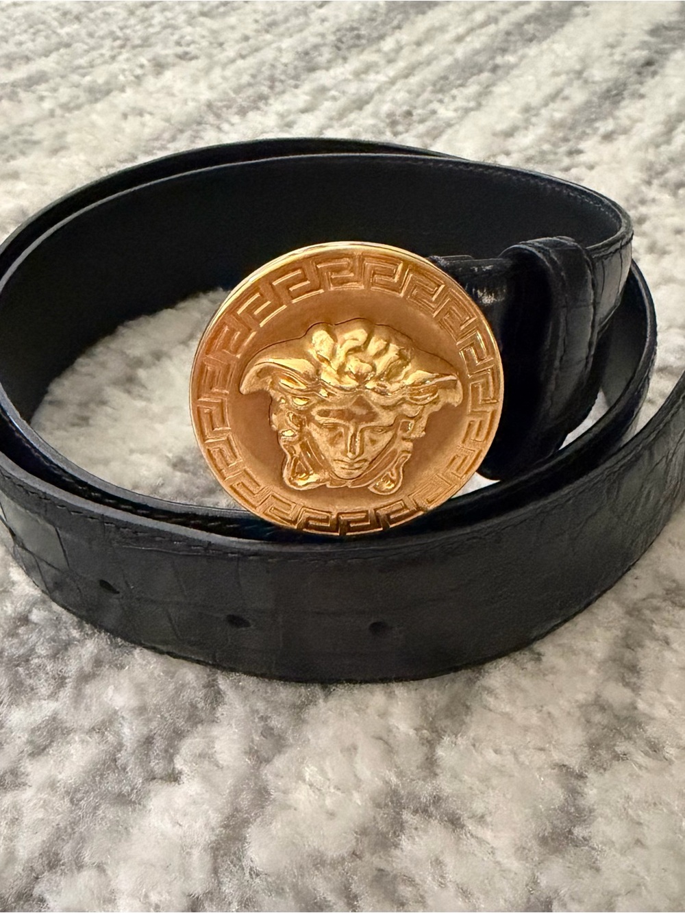 Authentic Versace Medusa Gold Buckle Black Leather Belt Size 90/36